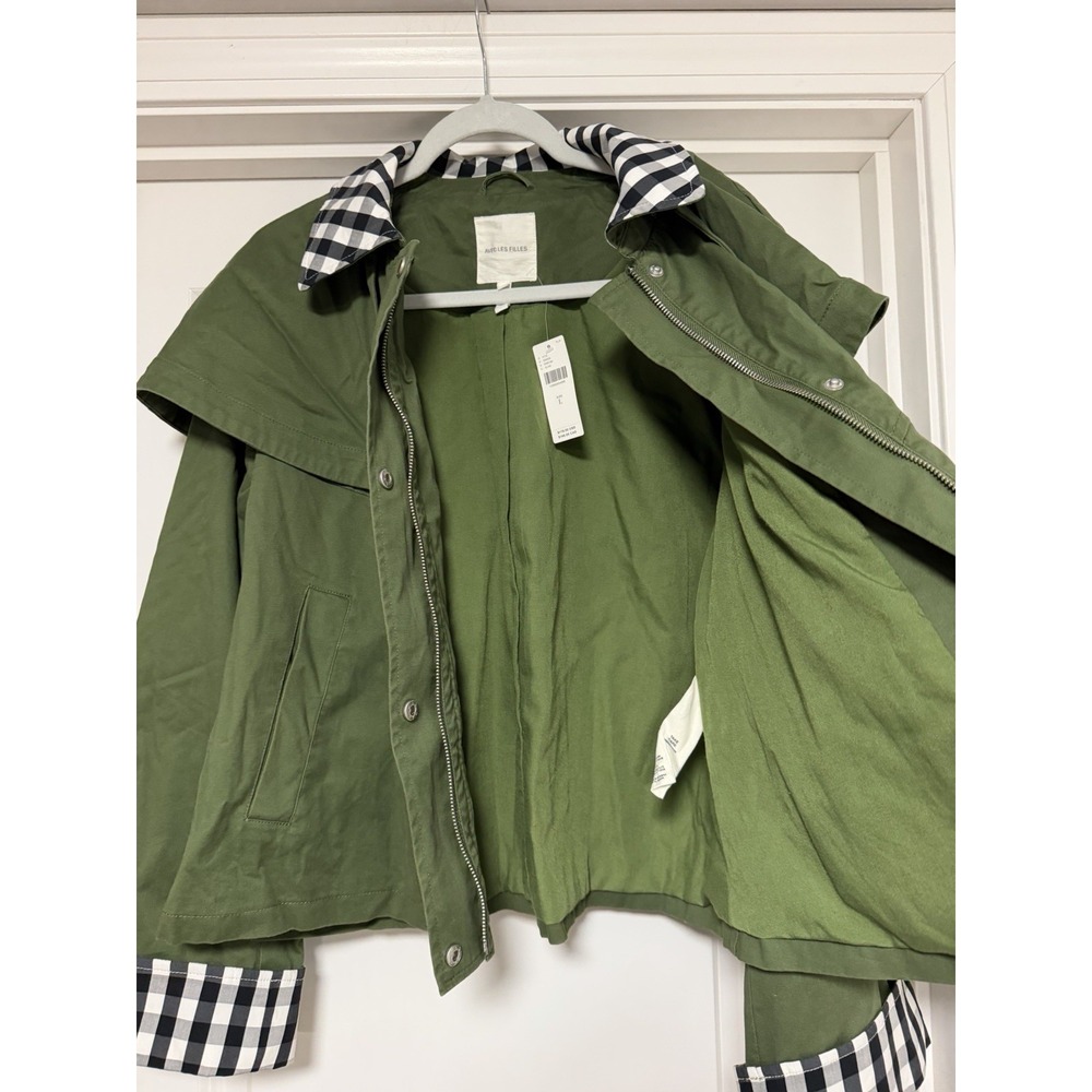 Anthropologie Avec Les Filles Gingham Trim Cape Jacket Size L NWT - Picture 5 of 10